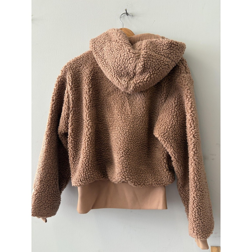 Fabletics Jacket Womens Small Brown Sherpa Fleece Hooded Short Full Zip Lined - Picture 5 of 6